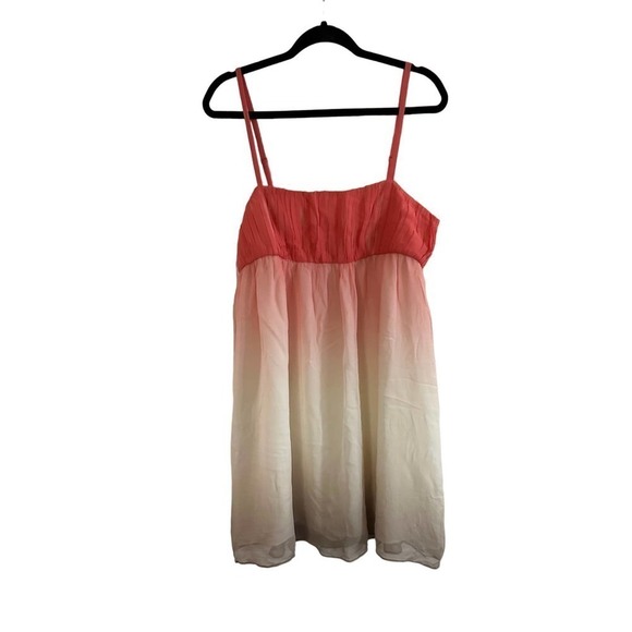 Alice + Olivia Coral Ombre 100% Silk Mini Dress Airy Flowy Fairy Sz Large NWT - Picture 1 of 6